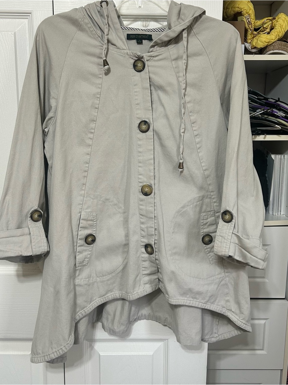 For Cynthia Light Taupe Hooded Utility Jacket Beautiful worn 1x so nice!